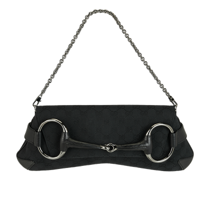 Vintage Horsebit Shoulder Bag, &pound;695, Handbags, Black, Canvas, Front view